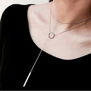Silver Eternity Bar Lariat Necklaces